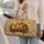 Golden Retriever Puppies In Willow Basket Beige Floral Travel Style For Dog Lovers Quilted Weekend Bag - 2