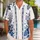 Blue White Tropical Floral Geometric Resort Outfit For Beach Travel And Summer Getaways Hawaiian Shirt - 1