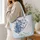 Silver White Cat With Blue Filigree Gift for Cat Lovers Travel and Everyday Style Quilted Tote Bag - 3