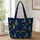 Midnight Navy Gold Pine Trees and Snowflakes for Winter Travel and Holiday Gift Giving Quilted Tote Bag - 1