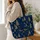 Midnight Navy Gold Pine Trees and Snowflakes for Winter Travel and Holiday Gift Giving Quilted Tote Bag - 3