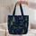 Midnight Navy Gold Pine Trees and Snowflakes for Winter Travel and Holiday Gift Giving Quilted Tote Bag - 5