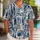 Indigo Geometric Mosaic With Moon And Wave Motifs For Resort Travel And Beach Days Hawaiian Shirt - 1