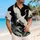 White Crane Ocean Waves And Lotus Flowers For Tropical Night Resort Getaways Men Hawaiian Shirt - 6