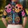 Day Of The Dead Panther Sugar Skull Neon Floral Festival Party Gift For Cat Lovers Men's Polo Shirt - 5