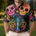 Day Of The Dead Panther Sugar Skull Neon Floral Festival Party Gift For Cat Lovers Men's Polo Shirt - 4