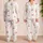 Blush Pink Cherries And Honey Gold Bows For Cozy Spring Lounging At Home For Women Satin Pajamas Set - 2