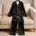 Golden Eclipse Botanical Celestial Motif For Mystical Evening Relaxation At Home Women Satin Pajamas Set - 5