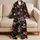 Coral Hibiscus Orchid Tropical Botanicals For Evening Relaxation And Home Lounging Satin Pajamas Set - 5