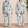 Teal Blue Poppy And Rose Botanical Meadow For Boho Sleepwear And Relaxed Weekend Style Satin Pajamas Set - 2