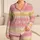 Blush Pink Glitter Stripe Loungewear for Cozy Evenings and Weekend Getaways at Home Satin Pajamas Set - 1