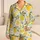 Cheerful Lemon Citrus And Blue Flowers For Summer Lounging And Relaxed Sleepwear Gifts Satin Pajamas Set - 1