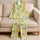 Cheerful Lemon Citrus And Blue Flowers For Summer Lounging And Relaxed Sleepwear Gifts Satin Pajamas Set - 5
