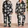 Vintage Black And Ivory Daisy Floral For Relaxed Lounging At Home And Weekend Getaways Satin Pajamas Set - 2