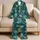 Teal Tropical Monstera Palm Leaves For Resort Sleepwear And Vacation Lounging Satin Pajamas Set - 5