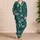 Teal Tropical Monstera Palm Leaves For Resort Sleepwear And Vacation Lounging Satin Pajamas Set - 4