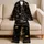 Antique Gold Celestial Moon Star Galaxy Night Sky For Cozy Sleep And Relaxing Evenings Satin Pajamas Set - 5