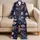 Midnight Navy Embroidered Wildflower Motifs for Cozy Bedtime Vintage Floral Lovers Satin Pajamas Set - 5
