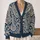 Navy Ivory Paisley Swirls for Bohemian Autumn Layering and Relaxed Everyday Style All-over Print Knitted Cardigan - 2