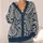 Navy Ivory Paisley Swirls for Bohemian Autumn Layering and Relaxed Everyday Style All-over Print Knitted Cardigan - 4