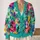 Colorful Turquoise Floral Blooms for Creative Weekend Layering and Youthful Style All-over Print Knitted Cardigan - 2