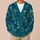 Teal Peacock Feather Botanical Motif for Elegant Everyday Layering and Office Style All-over Print Knitted Cardigan - 6