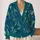 Teal Peacock Feather Botanical Motif for Elegant Everyday Layering and Office Style All-over Print Knitted Cardigan - 2