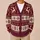 Burgundy Ivory Nordic Snowflakes and Heraldic Stags for Festive Winter Layering Men All-over Print Knitted Cardigan - 6