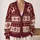 Burgundy Ivory Nordic Snowflakes and Heraldic Stags for Festive Winter Layering Men All-over Print Knitted Cardigan - 2