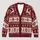 Burgundy Ivory Nordic Snowflakes and Heraldic Stags for Festive Winter Layering Men All-over Print Knitted Cardigan - 1