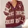 Burgundy Ivory Nordic Snowflakes and Heraldic Stags for Festive Winter Layering Men All-over Print Knitted Cardigan - 4