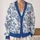 Blue And White Toile Dogs And Balloons For French Country Office And Weekend Layering All-over Print Knitted Cardigan - 2