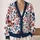 Red Butterfly Berry Botanical Motif for Spring Layering and Casual Everyday Wear All-over Print Knitted Cardigan - 2