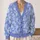 Blue White Floral Lace Honeycomb Motif for Everyday Layering and Fall Gatherings Women All-over Print Knitted Cardigan - 2