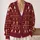 Festive Burgundy Gingerbread Christmas Trees Nordic Holiday Style For Winter Layering All-over Print Knitted Cardigan - 2
