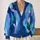 Cobalt Teal Watercolor Color-Block Waves for Relaxed Everyday Layering for Women All-over Print Knitted Cardigan - 2