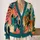 Colorful Cat Faces With Teal Coral Patchwork For Playful Everyday Layering Looks All-over Print Knitted Cardigan - 2
