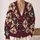 Burgundy Cream Medallion Florals for Cozy Fall Layering, Women's Plus Size Style All-over Print Knitted Cardigan - 2