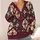 Burgundy Cream Medallion Florals for Cozy Fall Layering, Women's Plus Size Style All-over Print Knitted Cardigan - 4