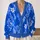 Royal Blue Botanical Leaves for Office Style and Autumn Layering, Women’s Gift Idea All-over Print Knitted Cardigan - 2