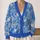 Blue Zebra and Floral Motifs for Casual Weekend Style, Women’s Everyday Layering All-over Print Knitted Cardigan - 2