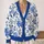 Blue Botanical Floral Motif for Winter Layering, Casual Outings, and Family Gatherings All-over Print Knitted Cardigan - 2