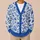 Blue And White Floral Botanical Style For Winter Layering And Everyday Casual Wear All-over Print Knitted Cardigan - 6