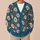 Cream Daisy And Olive Vine Floral Blue Casual Layering Style For Women, Autumn Everyday All-over Print Knitted Cardigan - 6
