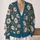 Cream Daisy And Olive Vine Floral Blue Casual Layering Style For Women, Autumn Everyday All-over Print Knitted Cardigan - 2