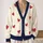 Red Heart Motifs On Cream Ground For Romantic Spring Layering, Campus Days, And Travel All-over Print Knitted Cardigan - 2