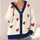 Red Heart Motifs On Cream Ground For Romantic Spring Layering, Campus Days, And Travel All-over Print Knitted Cardigan - 4