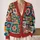 Colorful Bohemian Floral Squares For Fall Layering And Relaxed Everyday Style Wear All-over Print Knitted Cardigan - 2