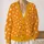 White Heart Motif Orange Autumn Layering Style for Valentine's Day and Everyday Wear All-over Print Knitted Cardigan - 2