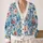 Watercolor Botanical Flowers and Blue Leaves for Everyday Layering and Resort Style All-over Print Knitted Cardigan - 2